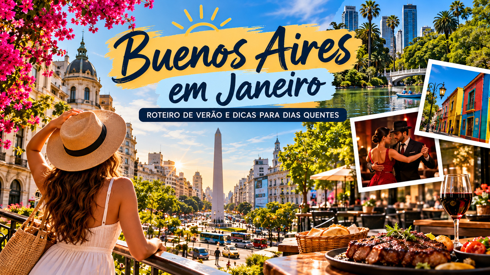 Buenos Aires em janeiro com clima de verão, Obelisco, parques, Caminito, tango, gastronomia argentina e dicas para aproveitar a cidade nos dias quentes.