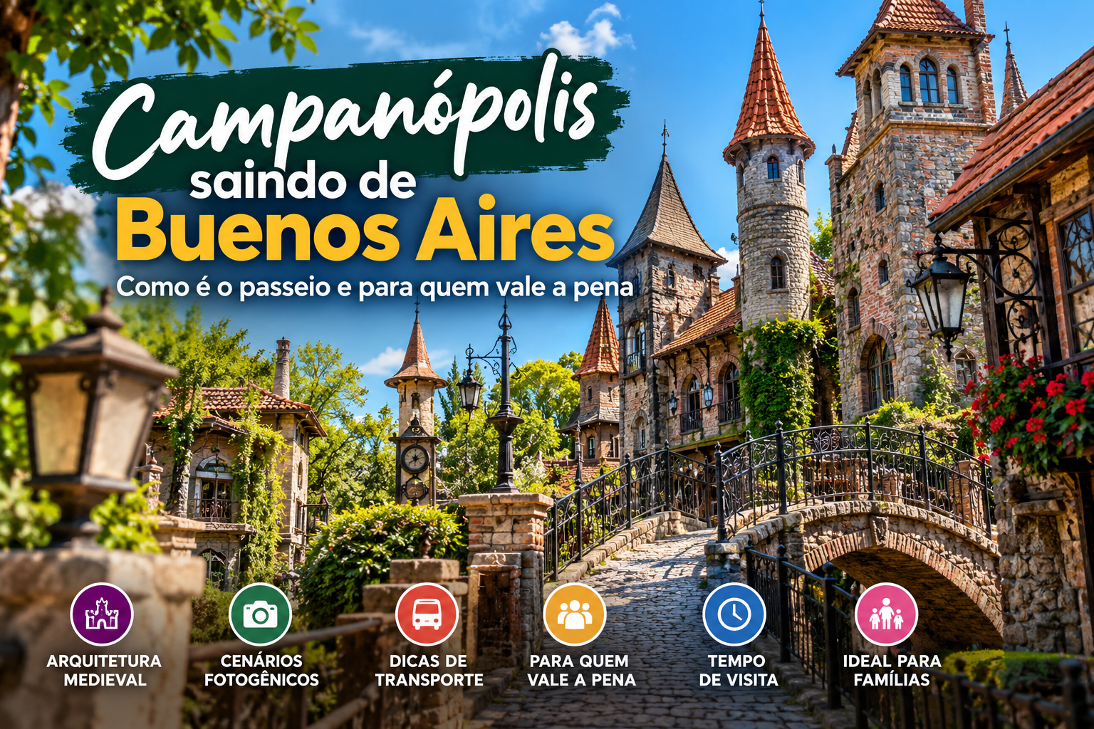 Campanópolis nos arredores de Buenos Aires, com arquitetura medieval, torres, pontes, jardins e cenários fotogênicos em um passeio diferente saindo da capital argentina.