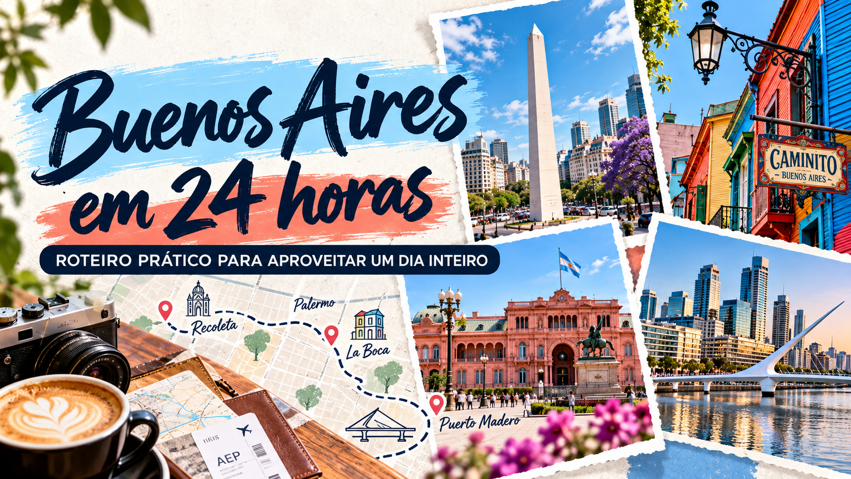 Buenos Aires em 24 horas: roteiro com Plaza de Mayo, Obelisco, La Boca, Recoleta, Palermo, Puerto Madero e experiências para aproveitar um dia inteiro na cidade.