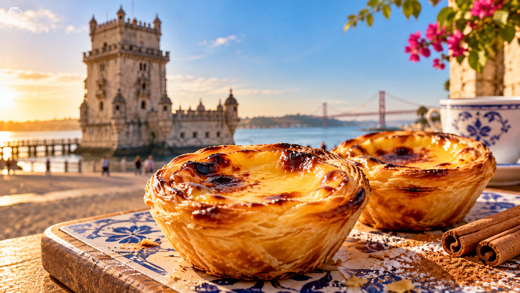 Pastel de Nata e Pastel de Belém lado a lado, com massa folhada crocante e recheio cremoso, representando uma das tradições mais famosas da doçaria portuguesa.