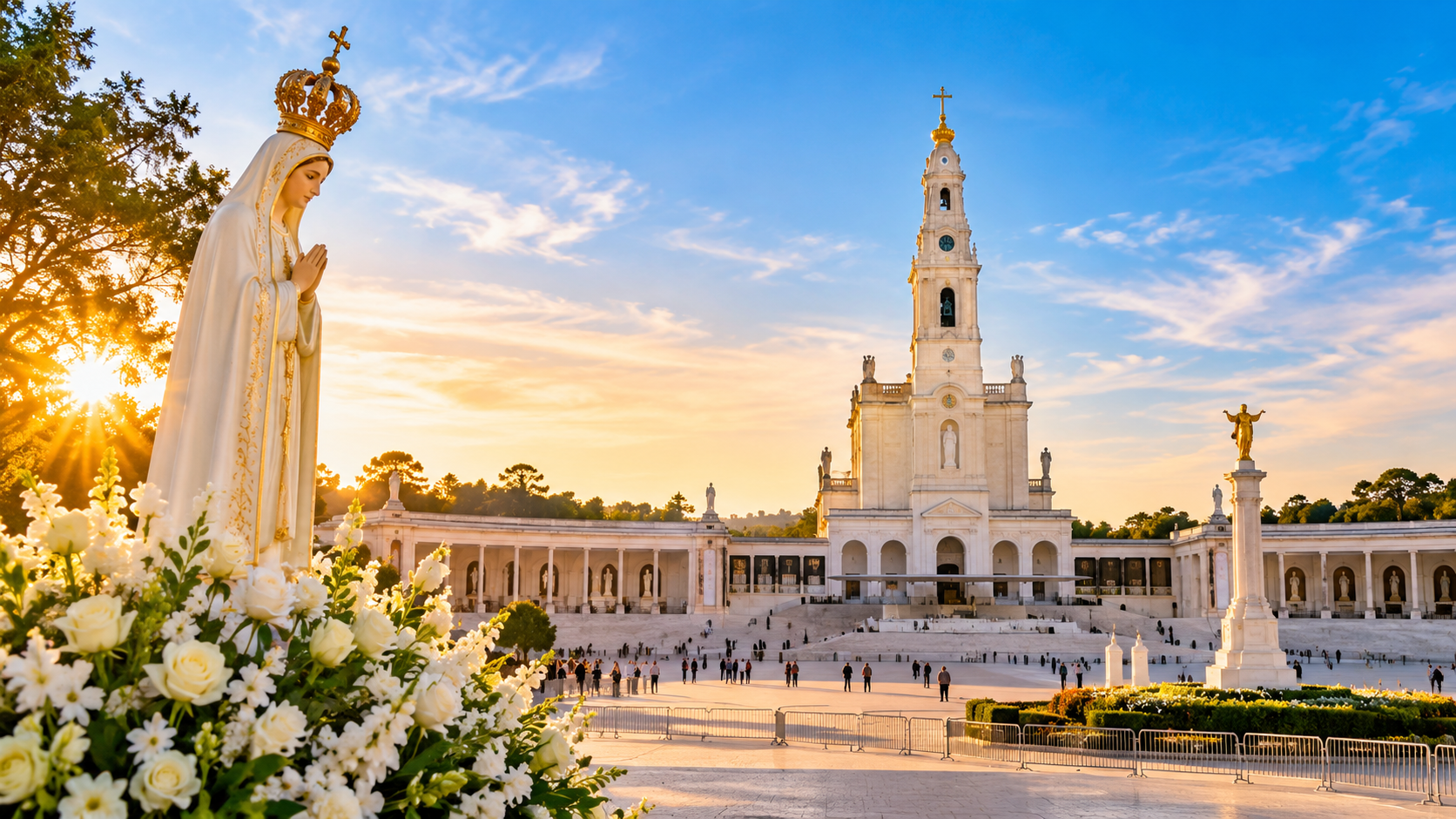 Vista do Santuário de Nossa Senhora de Fátima, em Portugal, destino de peregrinação com acesso a partir de Lisboa e Porto por autocarro, carro ou excursão.